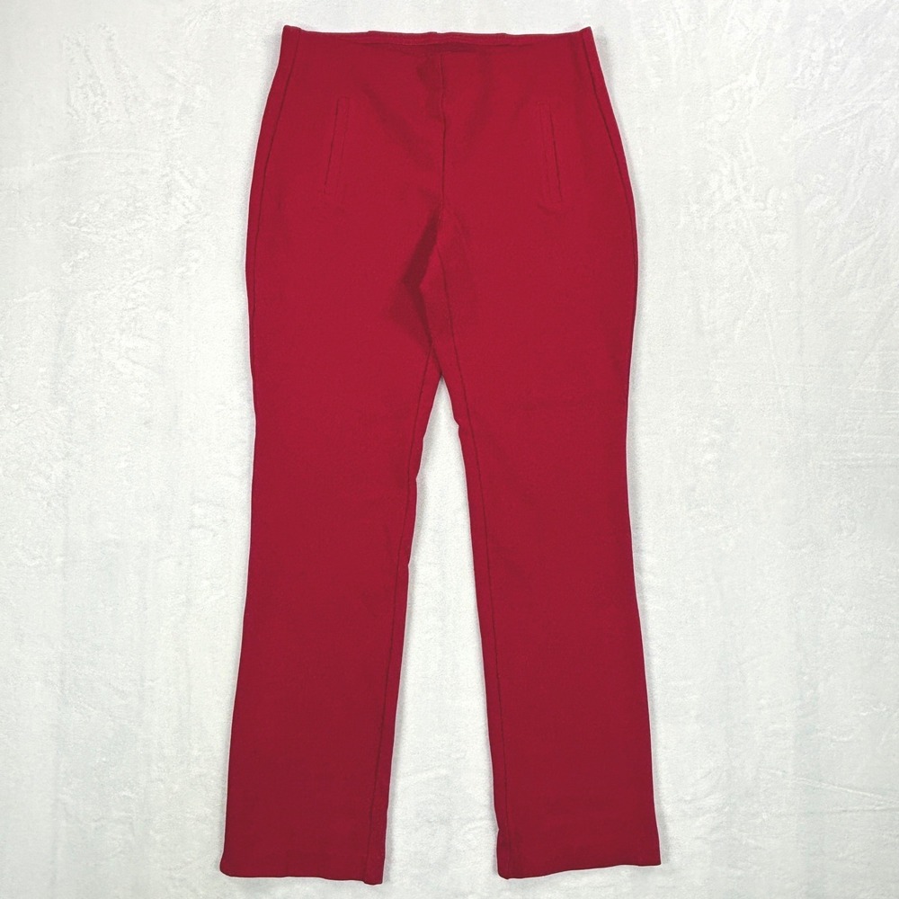 Chicos Red Pull On Ponte Knit Straight Leg Pants Size 00 (XS) Faux Front Pockets